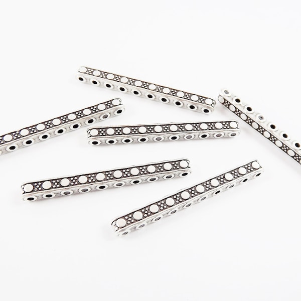 Ten Hole Dotted Strand Separator Spacer Bar Connector - 10 Holes - Antique Matte Silver Plated - 6pcs