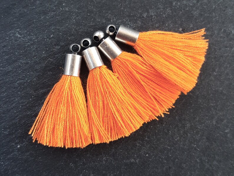 Mini Neon Orange Soft Thread Tassels Earring Bracelet Tassel Fringe Turkish Findings Antique Matte Silver Plated Cap 4pc NEW CAP 26mm