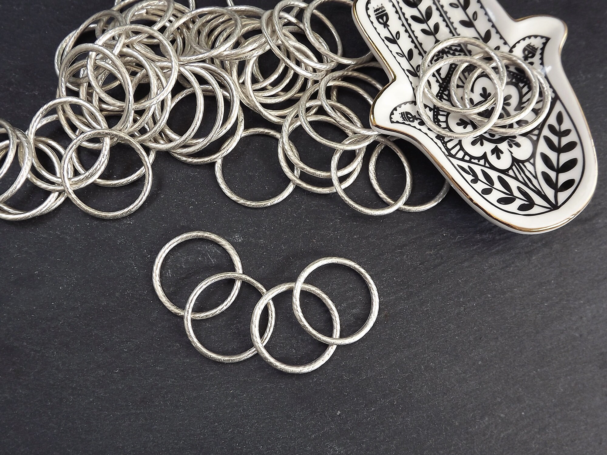 Round Link Connector Textured Ring Link Circle Link Silver | Etsy