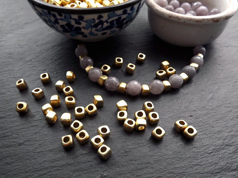 Tarnish Resistant Beads Organic Square Beads 12pc Small Square Nugget Gold Bead Spacers 22k Matte Gold Plated Greek Mykonos Gold Bead