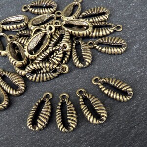 4 Cowrie Shell Charms, Beach Seashell Drop Pendant Charm, 22x10mm, 4 pieces in a pack, Antique Bronze Plated