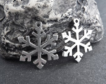 Zilveren Sneeuwvlok Hanger, Snowflake Charms, Winter Charme, Kerstmis, Feestdagen, Matte Antieke Zilverkleurige Messing, 2pc, Type 2