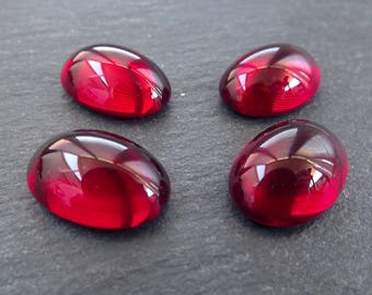 4pcs Red Czech Oval Glass Dome Cabochon Beads - 18 x 12mm