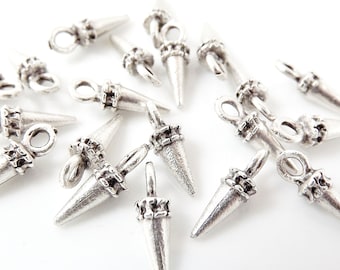 20 Mini Spike Charms - Matte Silver Plated