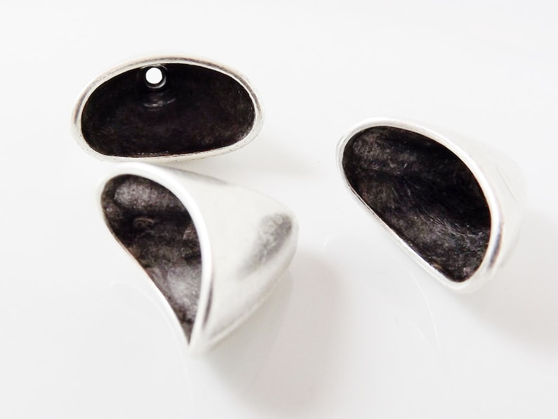 3 Large Plain Simple Flat Cone Bead End Caps Matte Silver | Etsy