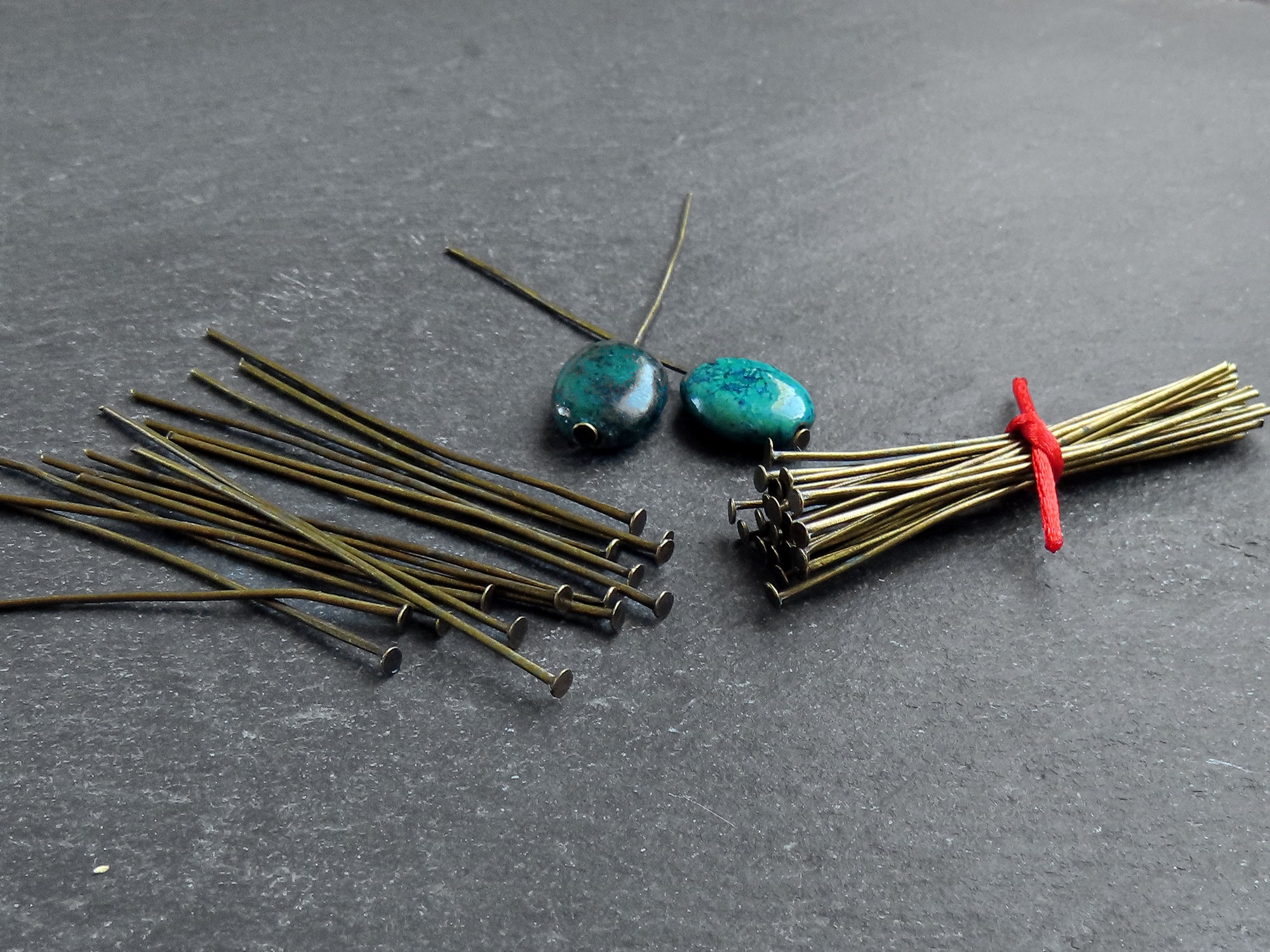 Flat Headpins T Pins 2 Inch 22 Gauge 22G, 1.8mm Head, Jewelry Making,  Antique Bronze Findings, Silver Plated, 100pcs 