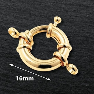 Large Chunky Gold Spring Sailor Clasp with Loops, Open Ring Clasp, Trigger Clasp, Jewelry Findings, 24k Shiny Gold Plated, 16mm