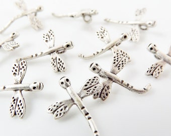 10 Mini Charms de Libélula - Chapado en Plata Mate - GCM122