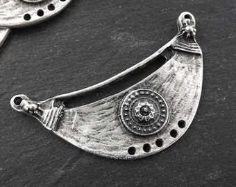 Silver Necklace Pendant, Tribal Pendant, Curve Pendant, Collar Pendant, Necklace Connector, Focal Pendant, Matte Antique Silver Plated, 1PC