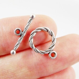 4 Sets of Mini Twisted T Bar Toggle Clasps - Matte Antique Silver Plated