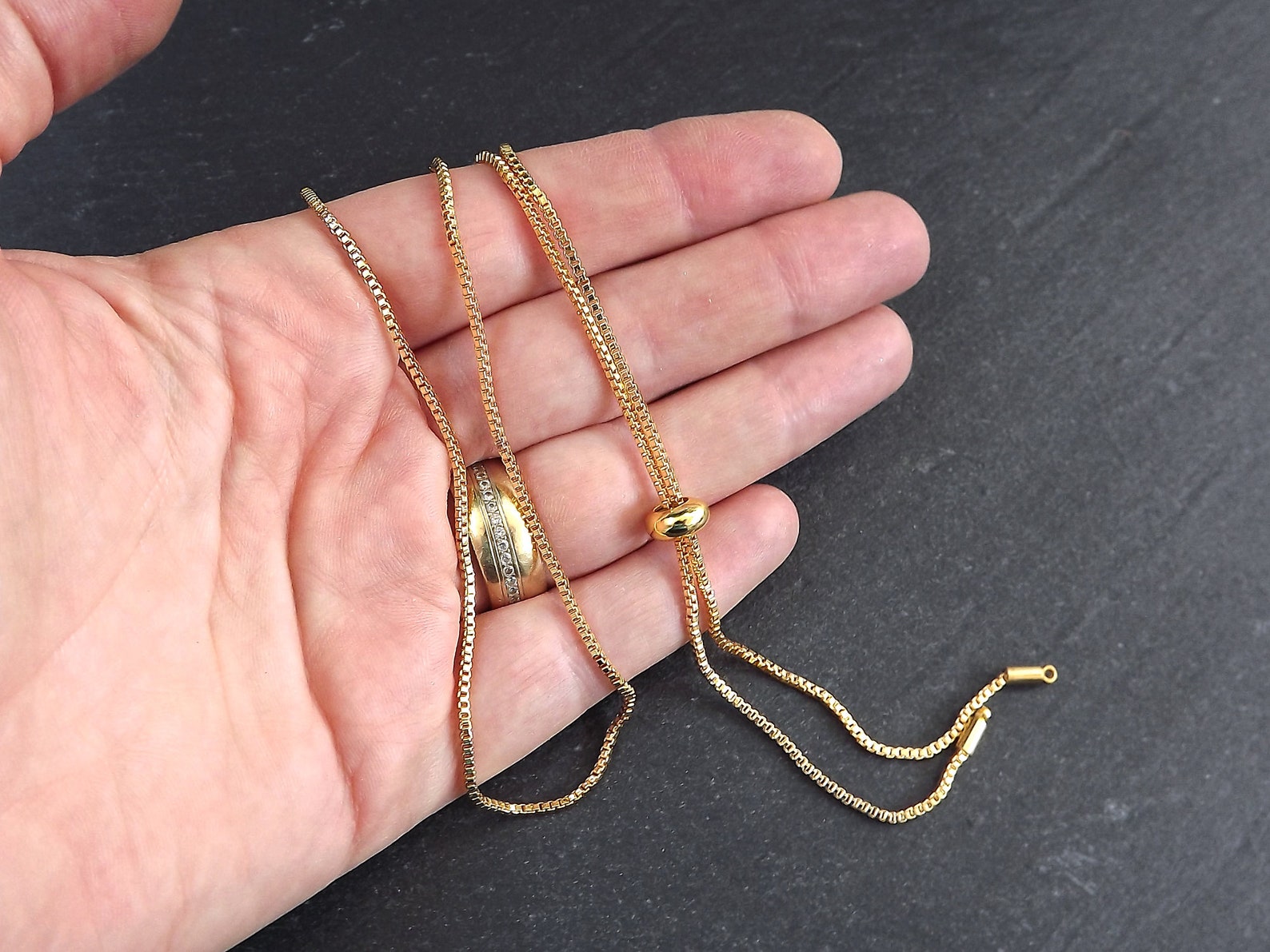 Adjustable Slider Necklace Blank Gold Box Chain Sliding Clasp Etsy