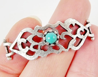 Conector focal de pulsera calada curvada de piedra turquesa - Chapado en plata - 1 pieza - SP132