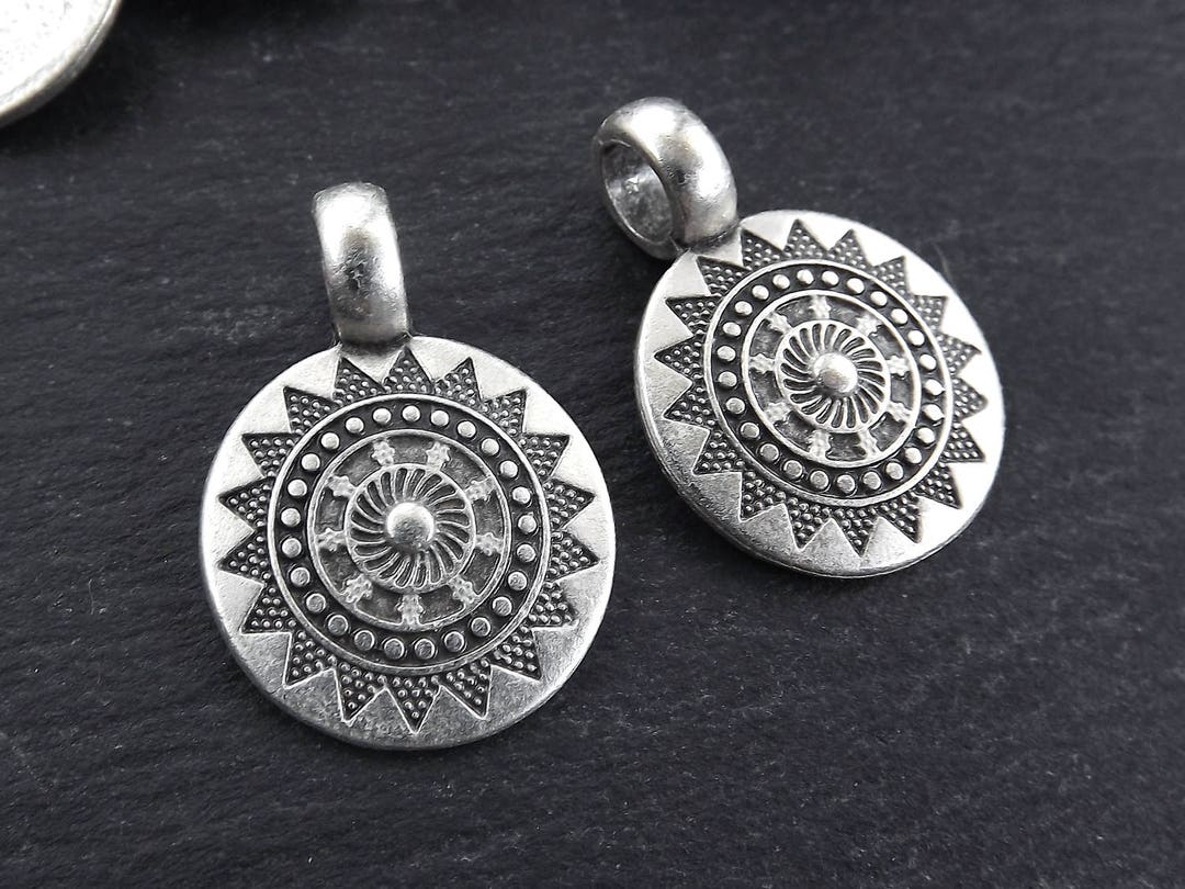 2 Small Ethnic Sun Mandala Round Disc Pendants With Side - Etsy