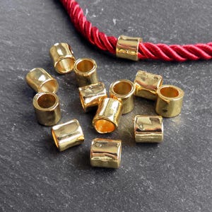 Organic Texture Tube Barrel Beads, Large 6mm Hole, 24K Shiny Gold Plated, 8pc