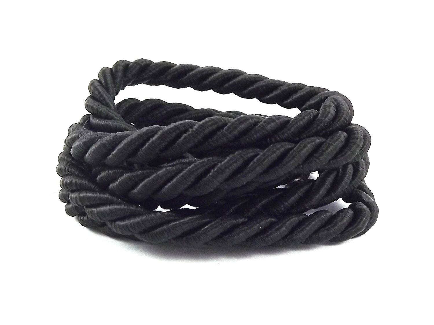 7mm Black Rope Cord Twisted Rayon Satin Rope, Silk Braid, Twisted