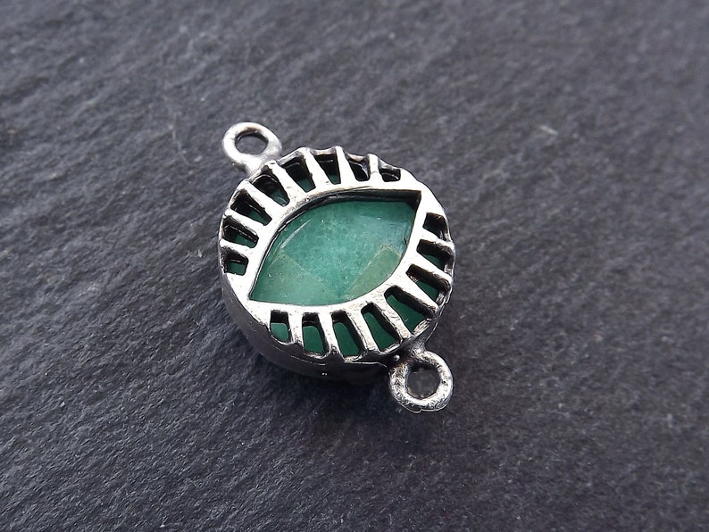 Necklace Pendant Evil Eye Pendant Evil Eye Charm Lucky Antique Silver Plated Protective Aqua Evil Eye Jade Stone Connector Charm
