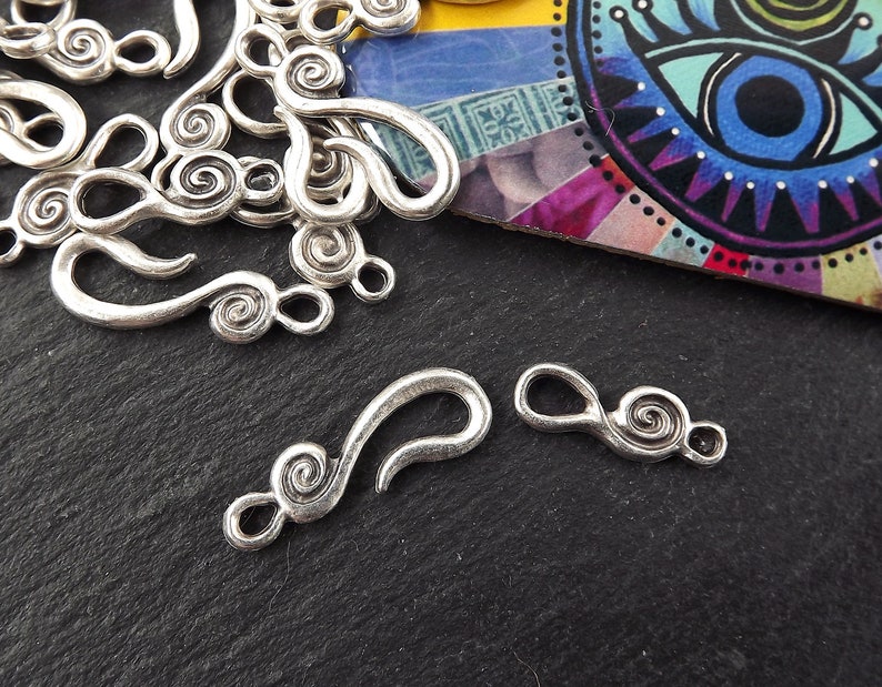 Bracelet Clasp Silver Hook Clasp Set Hook and Eye Clasp 4 sets Necklace clasps Shepherds Hook Clasp Matte Antique Silver Spiral