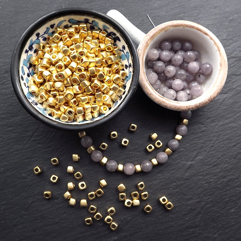 Tarnish Resistant Beads Organic Square Beads 12pc Small Square Nugget Gold Bead Spacers 22k Matte Gold Plated Greek Mykonos Gold Bead