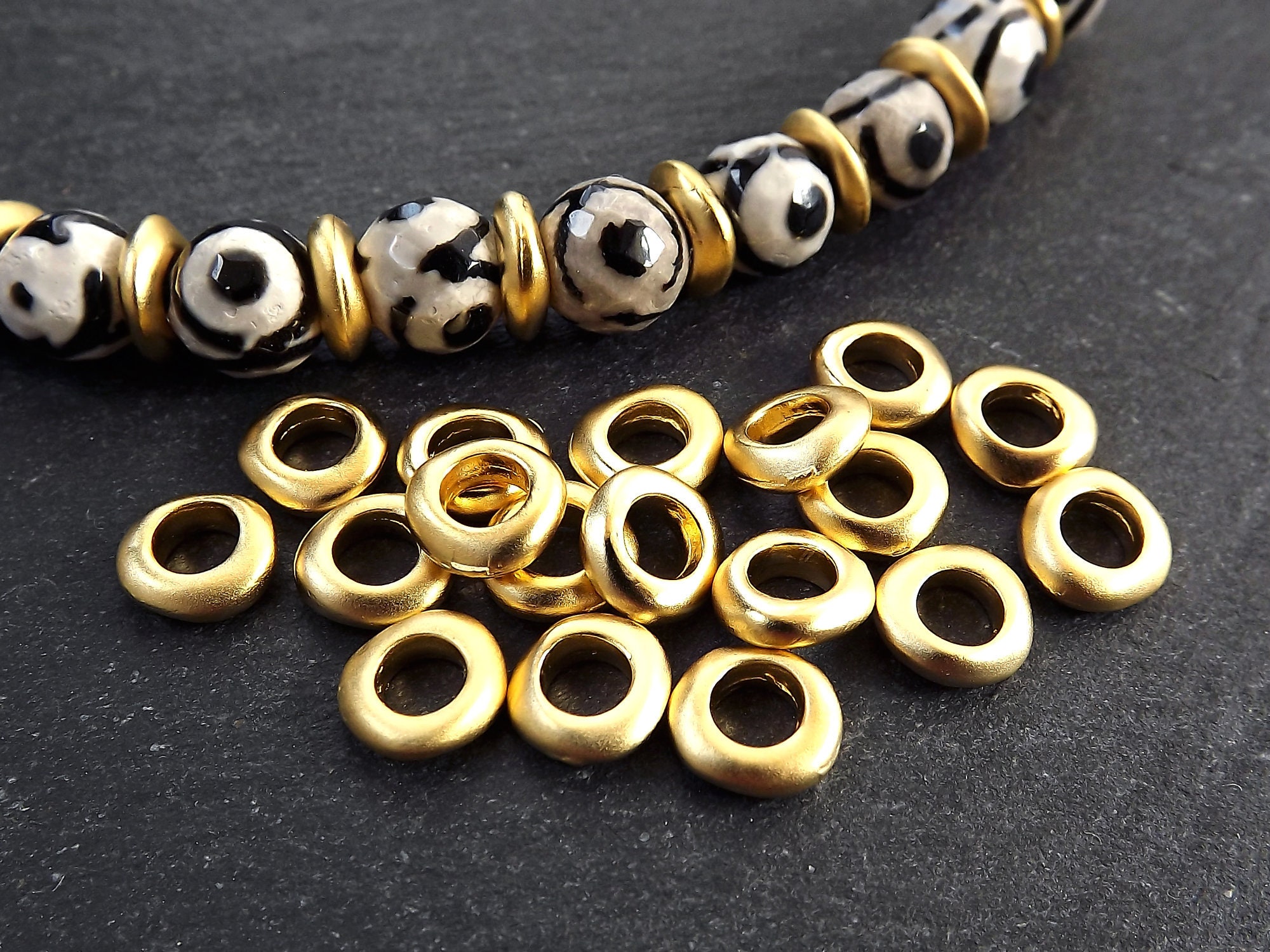 Small Bronze Washer Bead Spacers, Mykonos Greek Beads, Organic Round M –  LylaSupplies