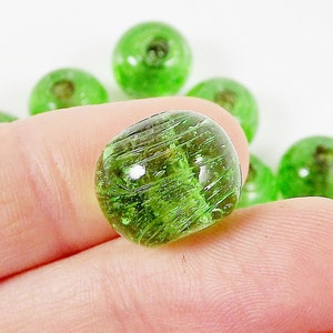 BULK 30 Chunky Artisan Handmade Recycled Green Glass Bead 13mm BE118 image 2