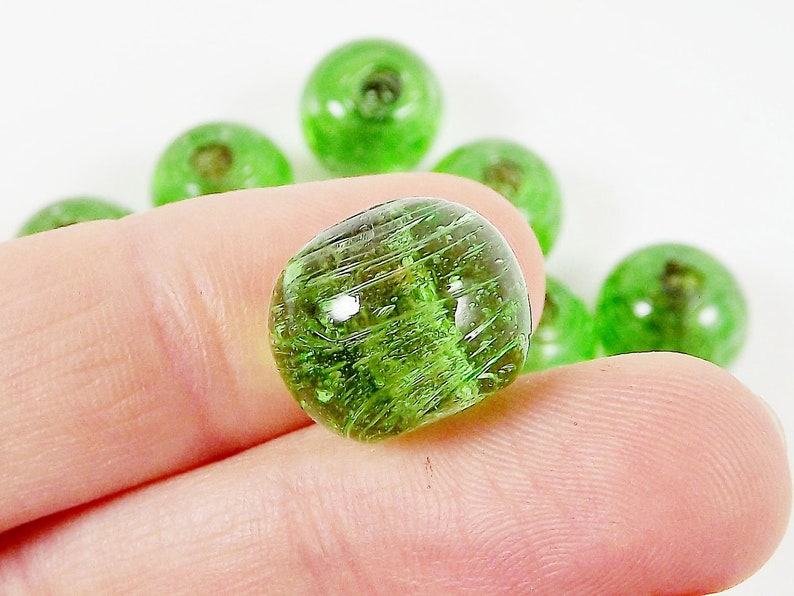 BULK 30 Chunky Artisan Handmade Recycled Green Glass Bead 13mm BE118 image 2