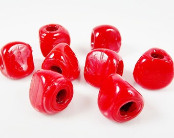 8 Chunky Triangular Artisan Handmade Cranberry Red Glass Bead - 12mm - BE129