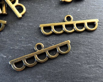 5 Hole Multi Strand Link Connector, Strand Separator, Strand Reducers, Necklace Finish, Bronze Connectors, Antique Bronze Plated, 2pc