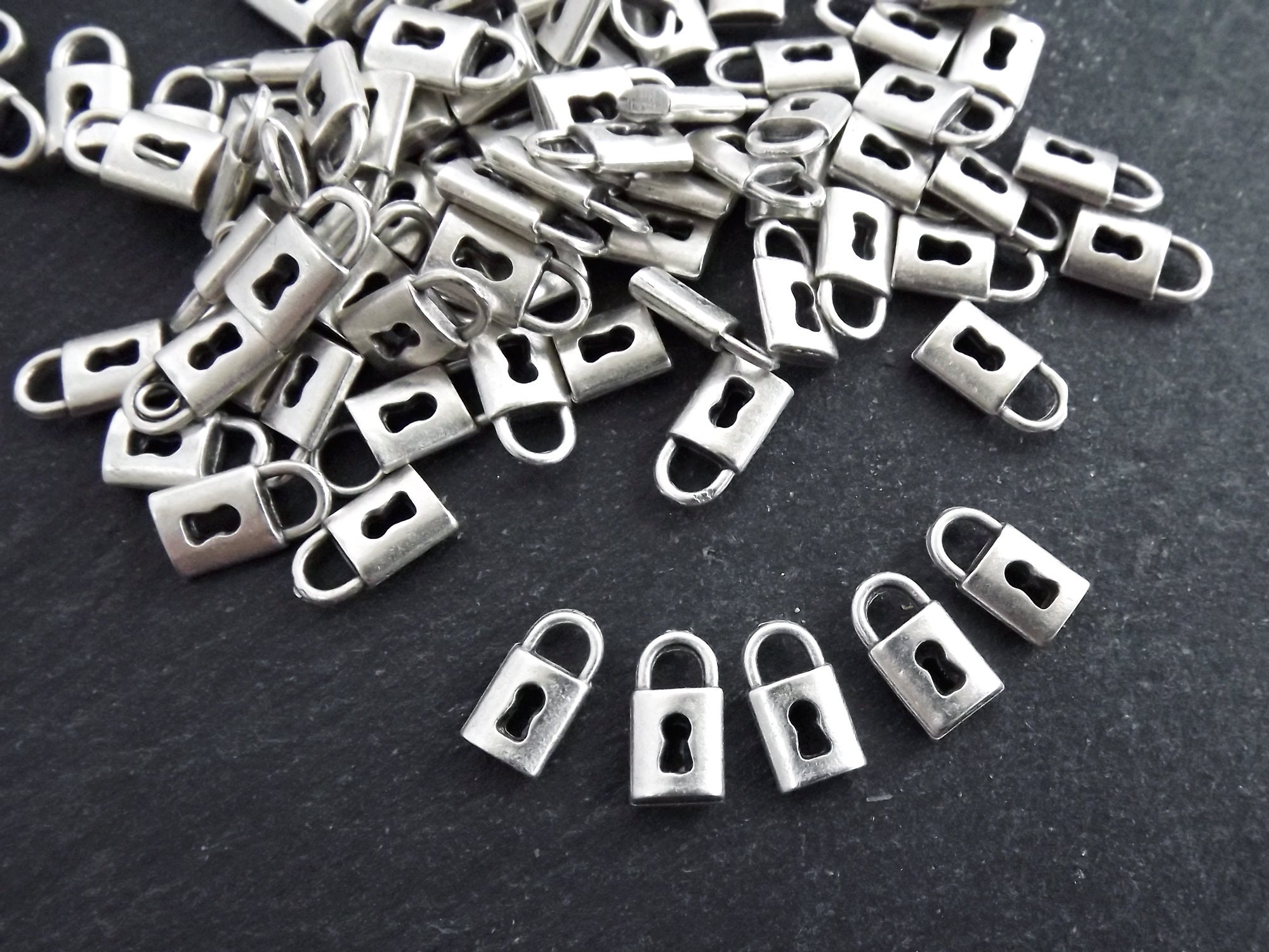 Mini Lock Charm Mini Padlock Charm Pendants, Tiny Keyhole Lock Dangle Charms, Matte ...