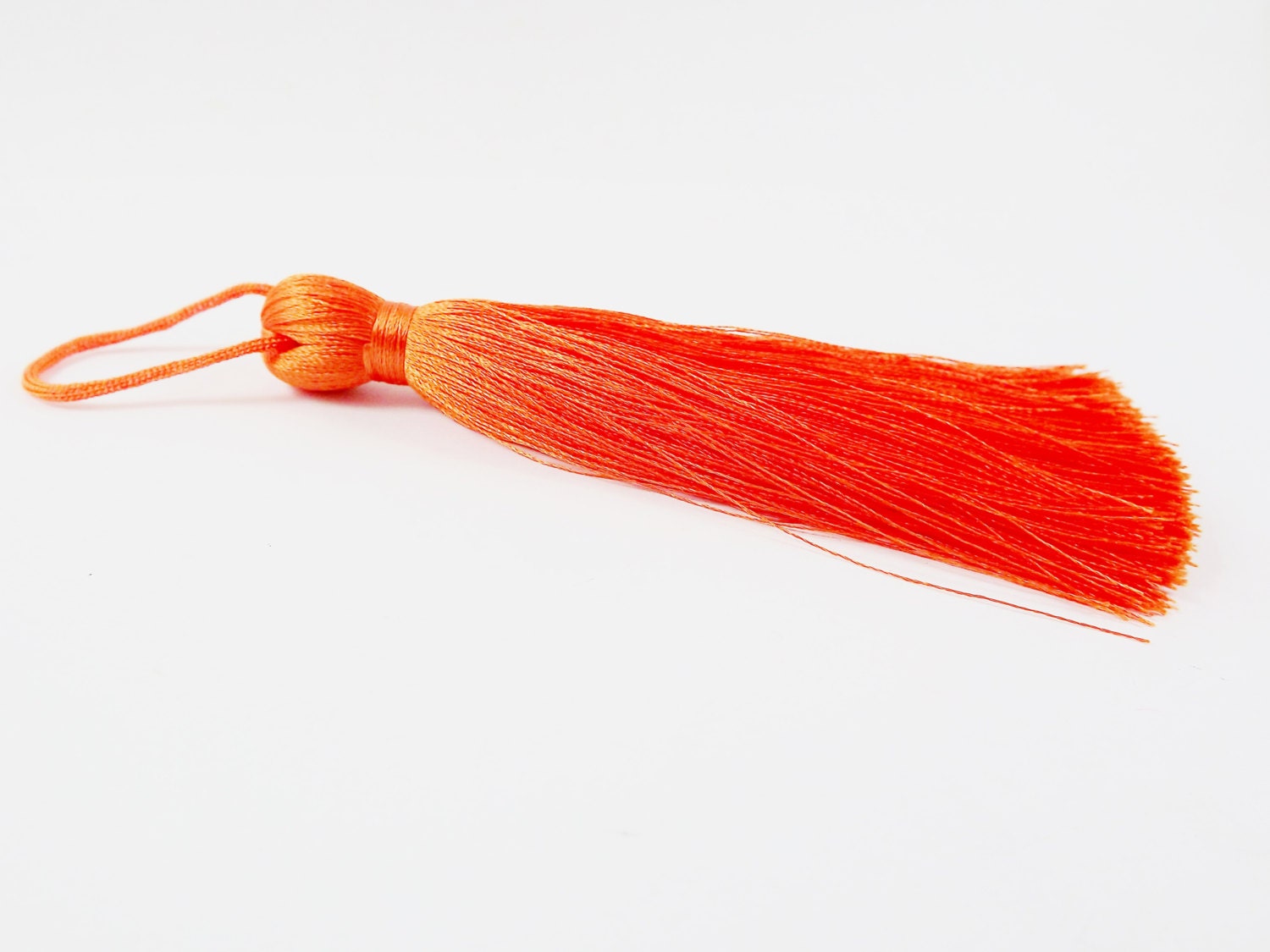 Orange Silk Tassel Green Band, Extra Large Thick Tassels for
