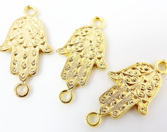 3 Mini Ornate Hamsa Hand of Fatima - 22k Matte Gold Plated