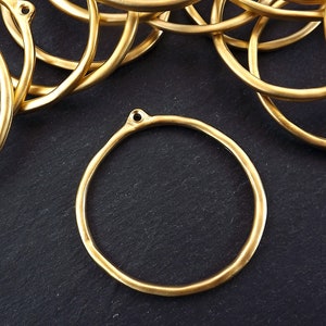 Extra Large Organic Gold Round Circle Loop Pendant, Closed Ring Link Connector, 22k Matte Gold Plated 1pc