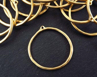 Extra Large Organic Gold Round Circle Loop Pendant, Closed Ring Link Connector, 22k Matte Gold Plated 1pc