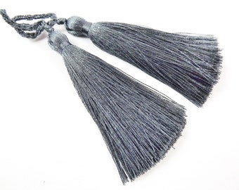 Long Gray Silk Thread Tassels Earring Bracelet Necklace Tassel Jewelry Fringe Turkish Findings -  3 inches - 77mm  - 2 pc