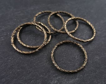 Anillos de salto grabados retorcidos de 25 mm - Hallazgos redondos de bronce, suministros de bronce, enlace, anillo, bucle - Bronce antiguo plateado 6 piezas
