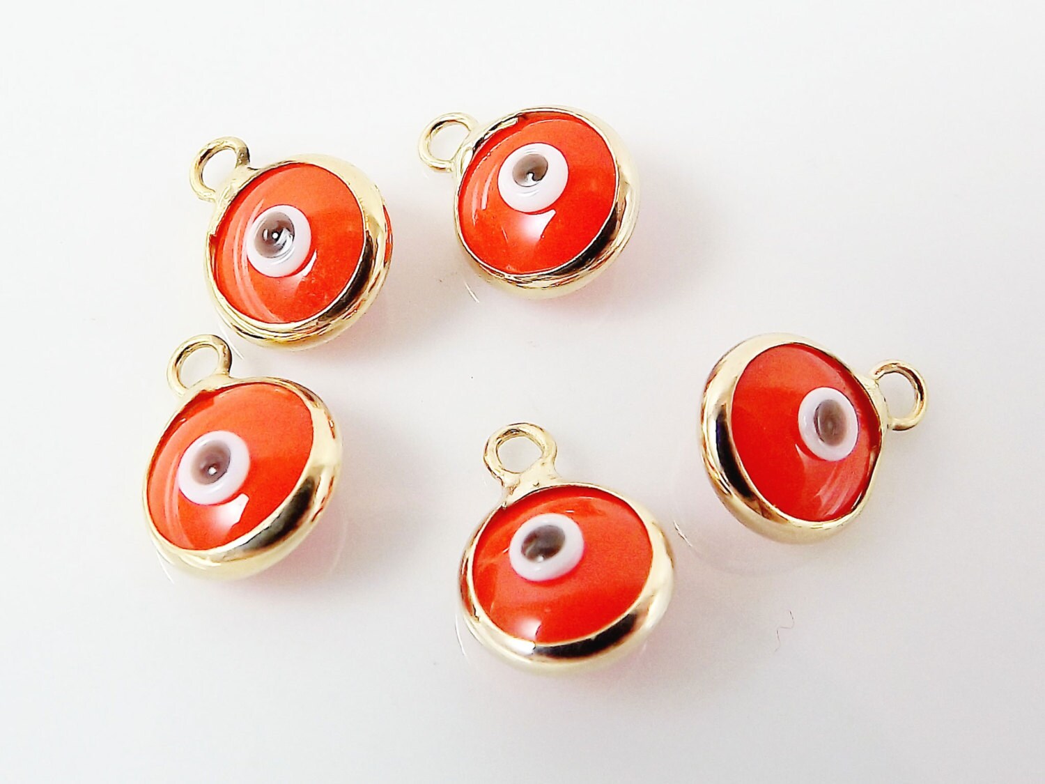 Evil Eye Beads, BULK, Orange Evil Eye Spacer Bead, Brass Charm, Gold C –  Evileyefavor