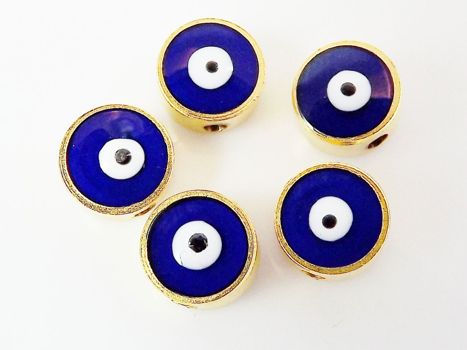 5 Medium Navy Blue Lucky Evil Eye Matte Gold Plated Bead - Etsy