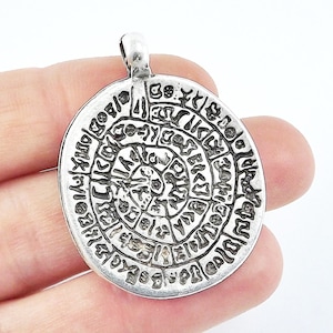 Greek Phaistos Disc Pendant, Phaistos Pendant, Greek Jewelry, Silver Phaistos Disc, Greek Mythology, Rustic, Matte Antique Silver Plated