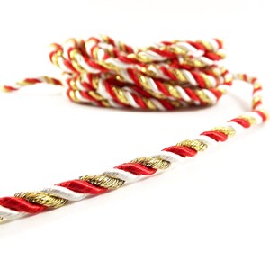 Red Satin Rope Gold 3.5mm Red White Metallic Gold Twisted Rayon Satin Rope Silk Braid Cord ...