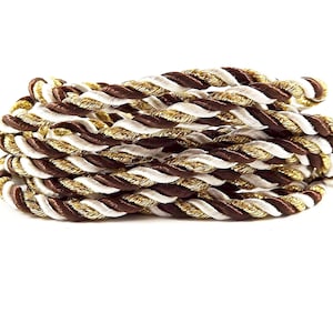 3.5mm Brown White Metallic Gold Twisted Rayon Satin Rope Silk Braid Cord - 3 Ply Twist - 1 meters - 1.09 Yards - No:17