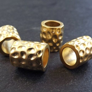 Hammered Tube Beads, Gold Tube Beads, Barrel Bead, Dotted, Dimple, Gold Beads, Statement Beads, Bracelet Bead, 22k Matte Gold Plated 4pc