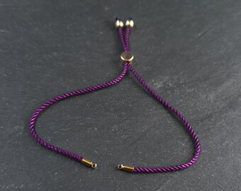 Purple Wine Adjustable Rope Slider Bolo Bracelet Blanks, 2mm Rope Cord Bracelets with Sliding Bead, Gold Findings, 1pc