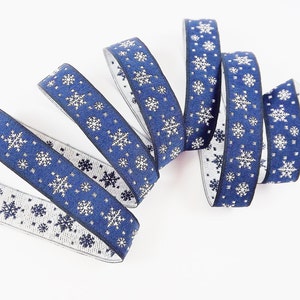 16 mm marineblauw sneeuwvloklint met sneeuwgeweven geborduurd jacquardband - 1 meter of 1,09 meter - vakantie
