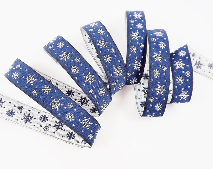 16mm Navy Snowflake Ribbon Snow Woven Embroidered Jacquard Trim Ribbon ...