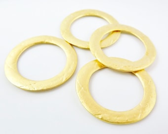 4 LargeTextured Flat Ring Closed Loop Circle Pendant Connector  - 22k Matte Gold Plated - 4 PC