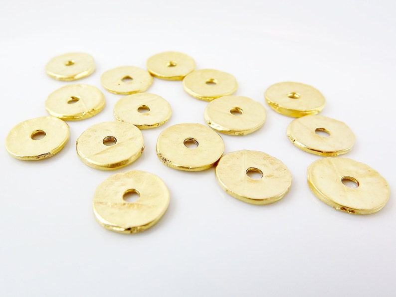 10 Gold Heishi Beads Hammered Disc Statement Spacer Bead 22k Matte Gold Plated Turkish Jewelry Making Supplies Findings Components image 5
