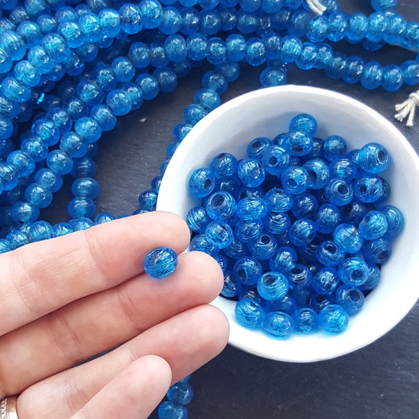 BULK - 50 Aegean Blue Rustic Glass Bead - Traditional Turkish Artisan Handmade - 8mm