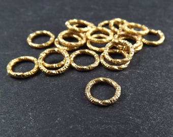 10mm Twisted Etched Gold Jump Rings -  Round Gold Findings, Gold Supplies, Link, Ring, Loop 22k Gold Plated - 20pcs