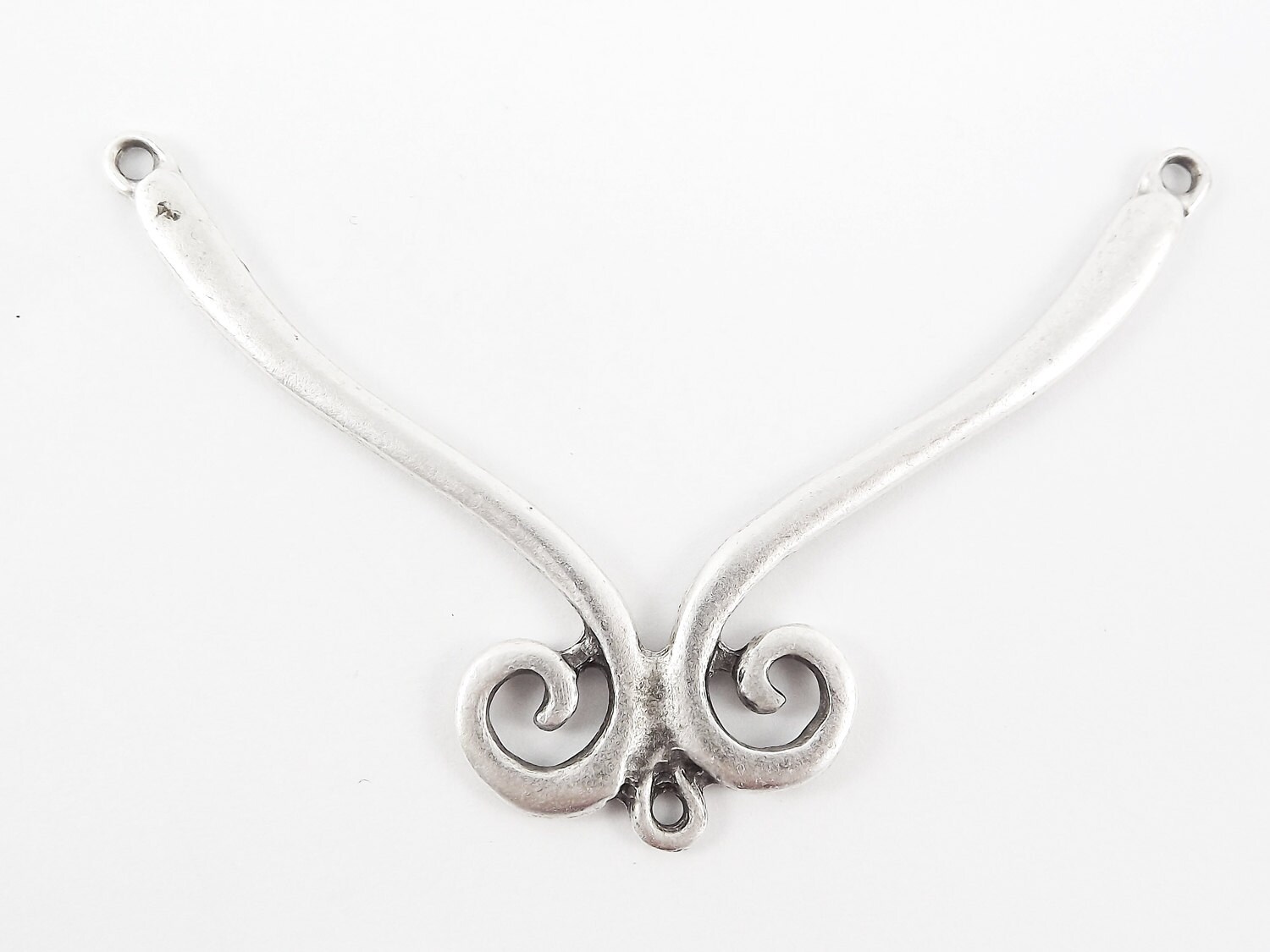 Medium Necklace Focal Collar Bar Pendant Connector With Loops - Matte  Antique Silver Plated - 1PC