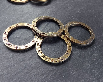 Etched Ring Round Circle Link Component, Thick Straight Edge Closed Loop, Antique Bronze Plated, 4PC