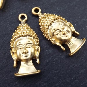 Gold Buddha Charms, Buddha Head, Tibetan Buddha, Buddha Pendant, Yoga Charms, Buddha Face, Gold Buddha Head, 22k Matte Gold Plated -2PC